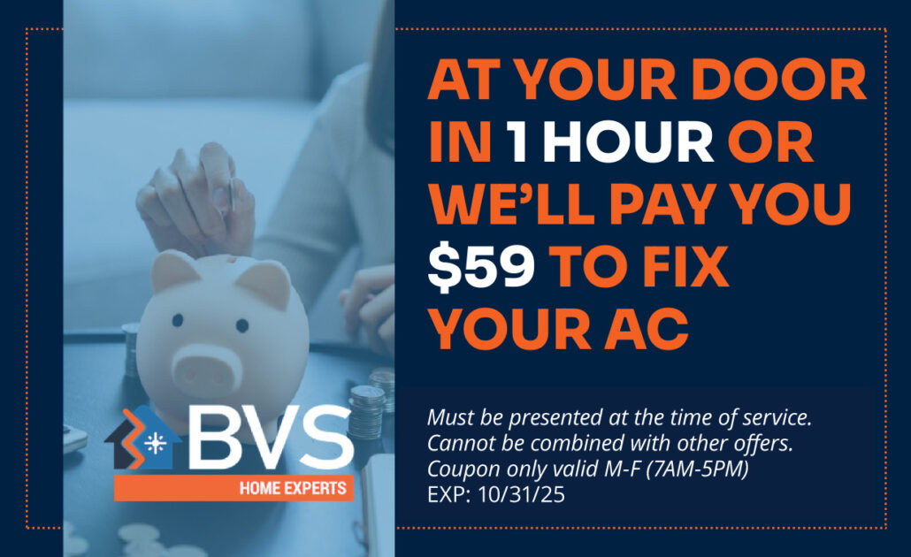 Affordable home AC repair service with quick response from BVS Home Experts, offering payment up to $59 for repairs, within one hour. Trusted HVAC and appliance repair professionals available now.